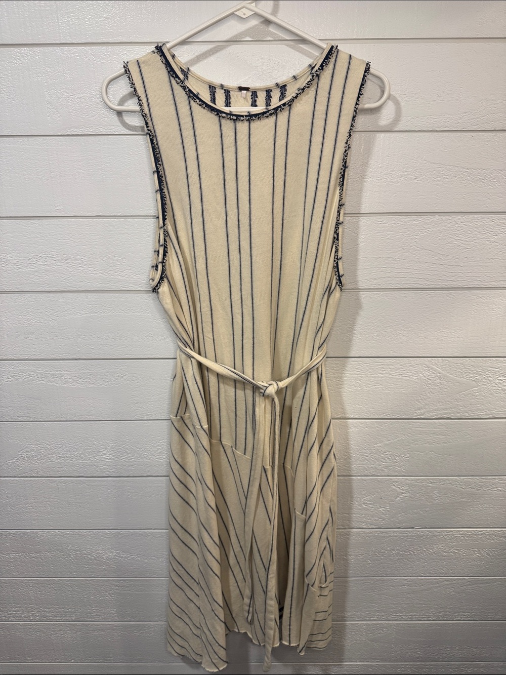 FREE PEOPLE Sleeveless Cream/ Navy Striped Swing Dress- medium
